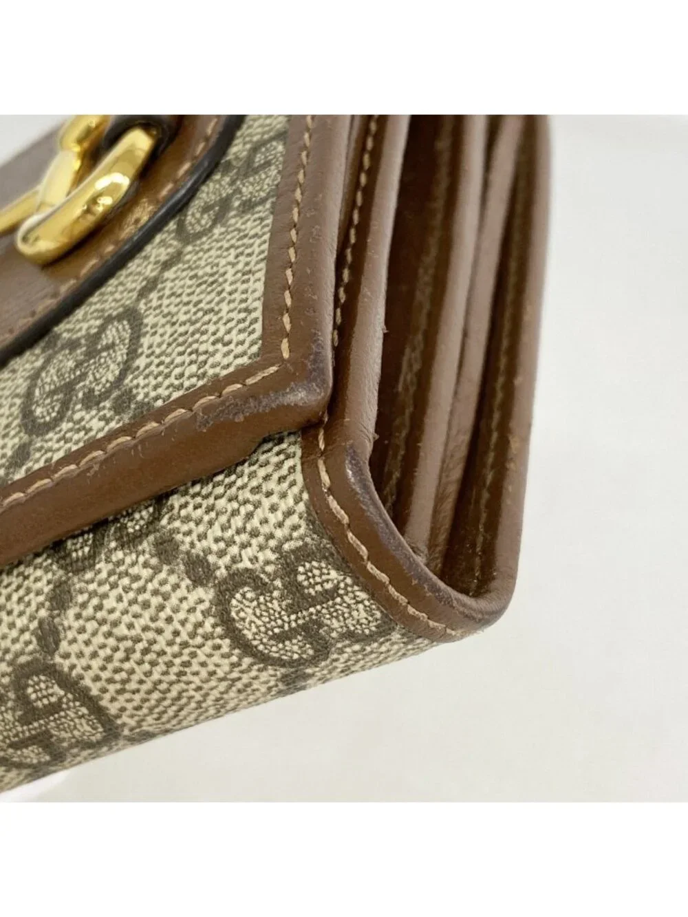 ★SOLD★ Gucci Wallet GG Supreme Horsebit Brown Gold - Picture 5 of 7